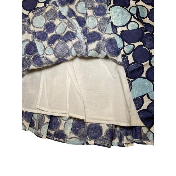 Boden Women 10 Linen Pleated Skirt Blue & White Circle Pattern‎ Swing Poka Dot - Picture 2 of 9